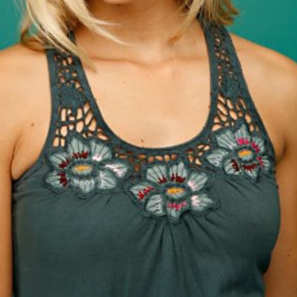 NWT Free People Embroidered Cutaway Tank in Ocean ASO Alex Russo - Picture 5 of 12